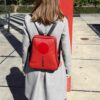 black and red graphic backpack. fine leather goods. unique and elegant bag.